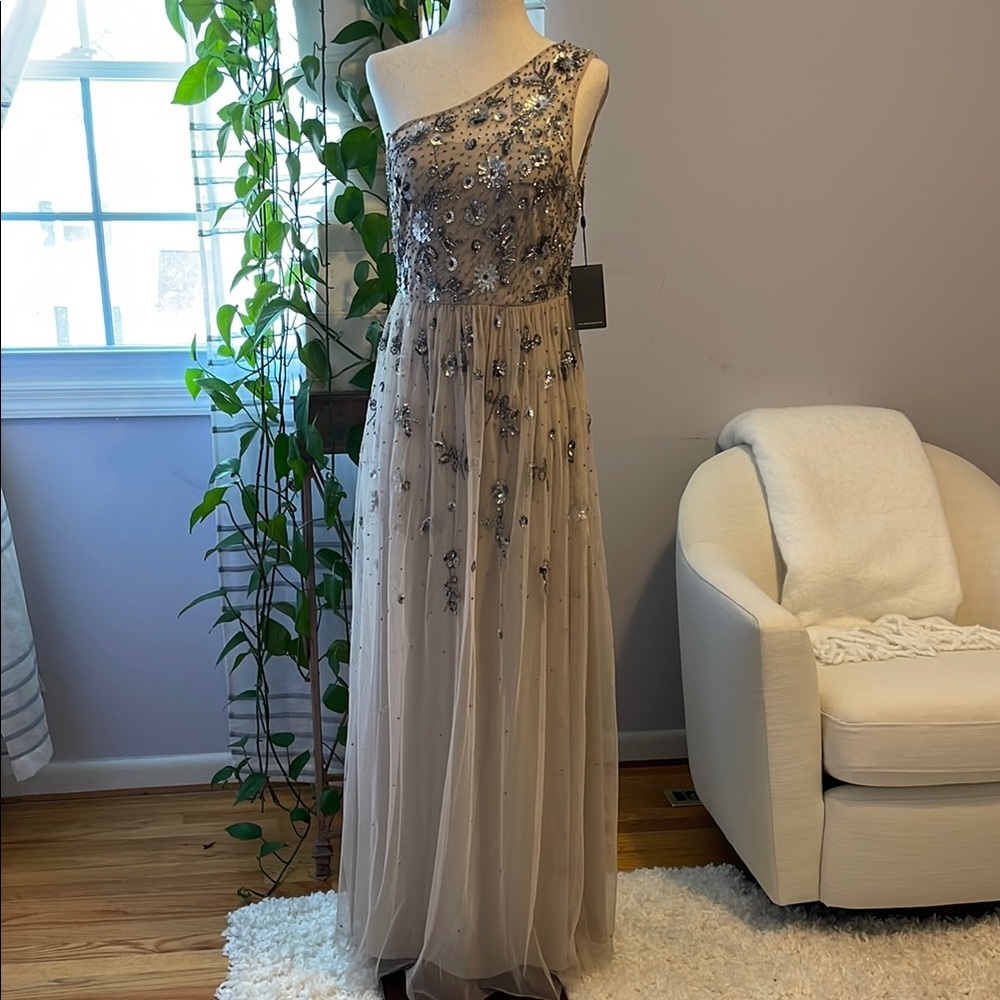 NWT!!Adrianna Papell Silver Embellished Dress